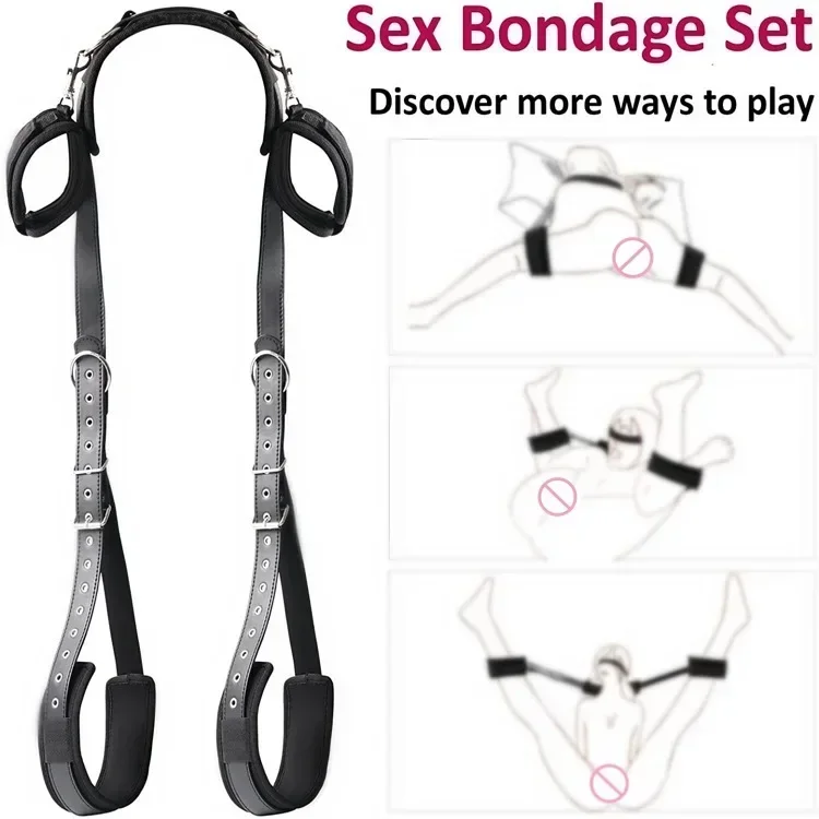 Bdsm sexo algemas restrições perna aberta tornozelo algemas sm bondage arnês cam - Imagem 11